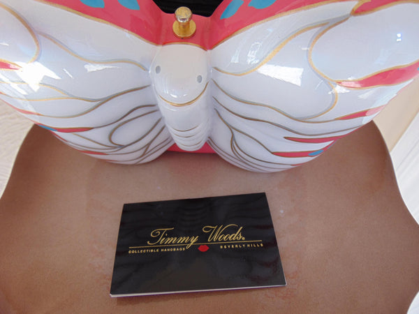 Timmy Woods Wooden Butterfly Pink And White Purse, Spring Summer Wedding Purse