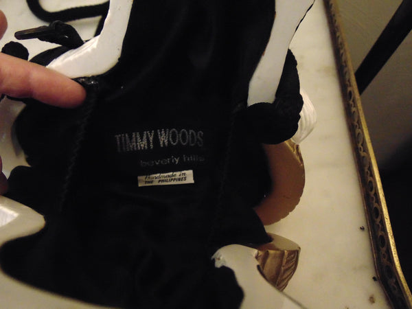 Handcrafted Wooden Cat Purse By Timmy Woods, Wooden Kitty Statue Decor Black And White