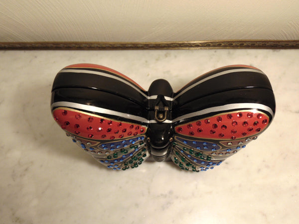 Vintage Timmy Woods Wooden Butterfly Purse Embellished With Crystals, Spring Summer Wooden Purses