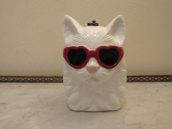 Timmy Woods Wooden White Cat Purse, Preloved Kitty Cat Purses, Handmade Wood Kitten Statue