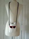 Timmy Woods Wooden White Cat Purse, Preloved Kitty Cat Purses, Handmade Wood Kitten Statue