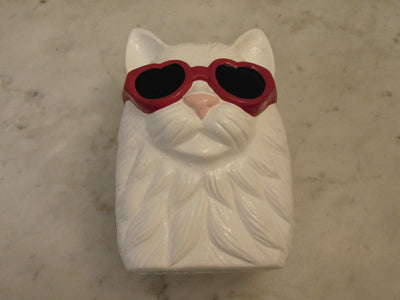 Timmy Woods Wooden White Cat Purse, Preloved Kitty Cat Purses, Handmade Wood Kitten Statue