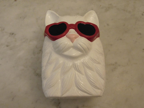 Timmy Woods Wooden White Cat Purse, Preloved Kitty Cat Purses, Handmade Wood Kitten Statue