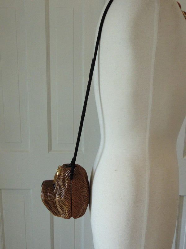 Timmy Woods Wooden Puppy Purse Collectible, AKA Dog Show Purses, Vintage Preloved Animal Purse
