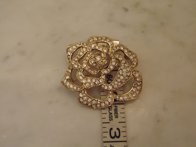Vintage Elizabeth Taylor Passion Flower Brooch: Gold Crystal Rose Pin