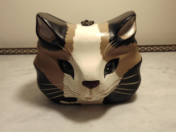 Timmy Woods Acacia Wood Tabby Cat Purse, Vintage Kitty Shoulder Bag