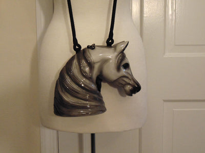 Wooden Timmy Woods Gray Horse, Preloved Vintage Rare Horse Purse, Equestrian Purses