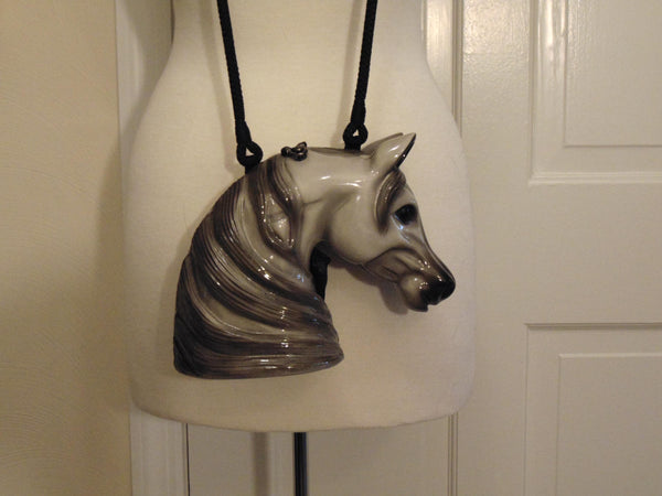 Wooden Timmy Woods Gray Horse, Preloved Vintage Rare Horse Purse, Equestrian Purses