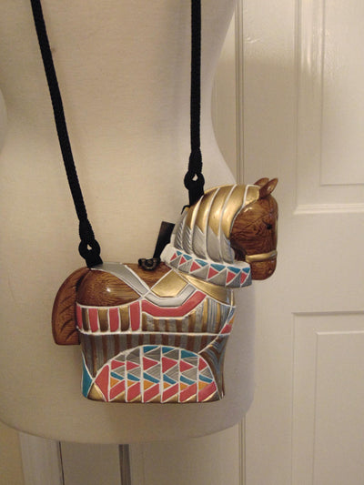 Vintage Timmy Woods Painted Pony Purse, Equestrians Crossbody Purse, Wooden Horse Decor
