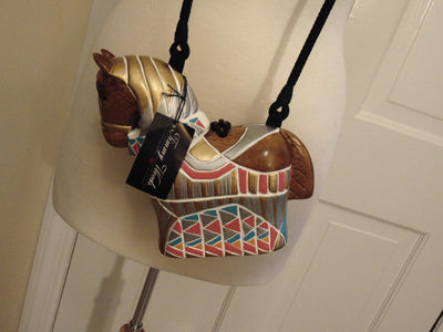 Vintage Timmy Woods Painted Pony Purse, Equestrians Crossbody Purse, Wooden Horse Decor