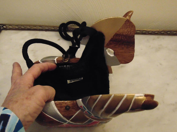 Vintage Timmy Woods Painted Pony Purse, Equestrians Crossbody Purse, Wooden Horse Decor