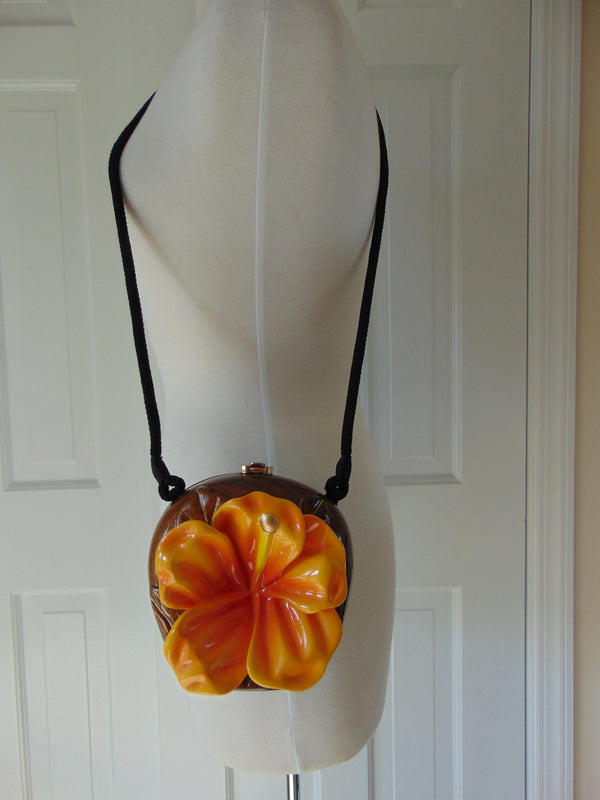 Vintage Timmy Woods Orange Hibiscus Purse, Spring Summer Purses