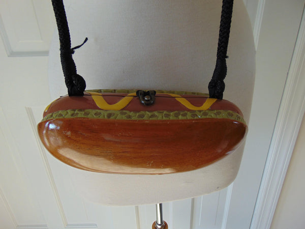 Timmy Woods Wooden Hotdog Purse, Baseball Games Barbeque Purses, Summer Picnic Purse