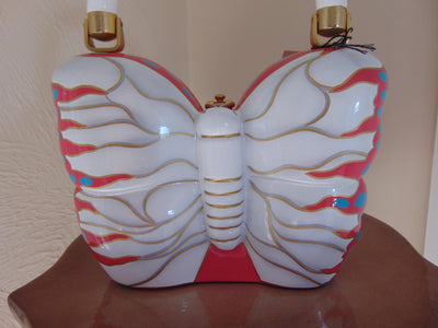 Timmy Woods Wooden Butterfly Pink And White Purse, Spring Summer Wedding Purse