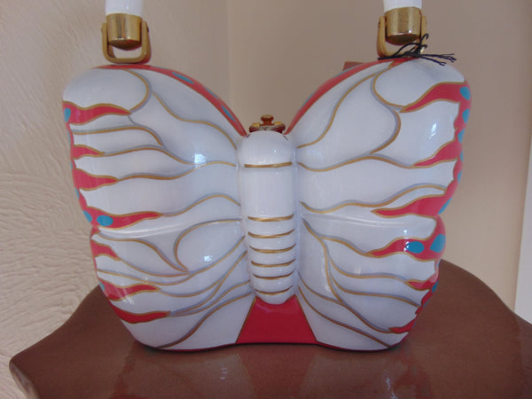 Timmy Woods Wooden Butterfly Pink And White Purse, Spring Summer Wedding Purse
