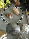 Black Beads White Pearls Seashell Center Necklace, Brach Vacation Necklaces