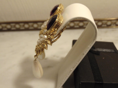 Shaill Jhavery Imperial Elegance Drop Clip Earrings 1993, Pearl-Amethyst-Rubies-Crystal Earrings