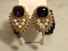 Shaill Jhavery Imperial Elegance Drop Clip Earrings 1993, Pearl-Amethyst-Rubies-Crystal Earrings