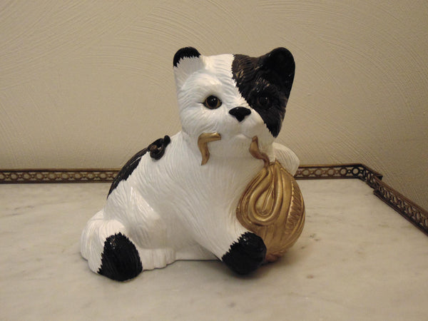 Handcrafted Wooden Cat Purse By Timmy Woods, Wooden Kitty Statue Decor Black And White