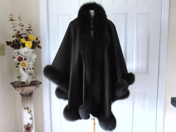 One Size Brown  Shawl Trimmed In Fox Fur, Peri 100% Wrap Brown