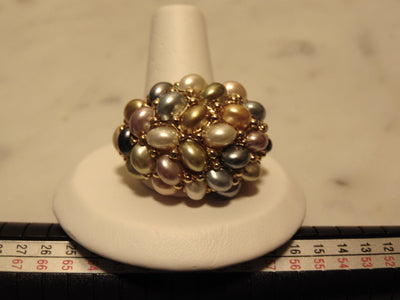 Kenneth Jay Lane Pastel Pearl Cluster Dome Ring, Gold Tone, Size 9