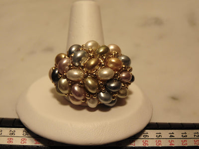 Kenneth Jay Lane Pastel Pearl Cluster Dome Ring, Gold Tone, Size 9