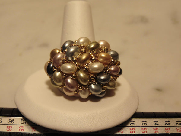 Kenneth Jay Lane Pastel Pearl Cluster Dome Ring, Gold Tone, Size 9