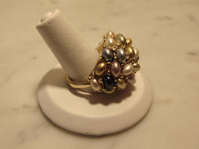 Kenneth Jay Lane Pastel Pearl Cluster Dome Ring, Gold Tone, Size 9