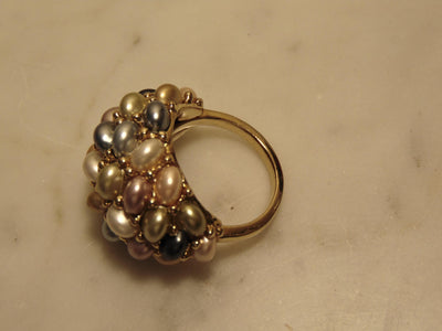 Kenneth Jay Lane Pastel Pearl Cluster Dome Ring, Gold Tone, Size 9