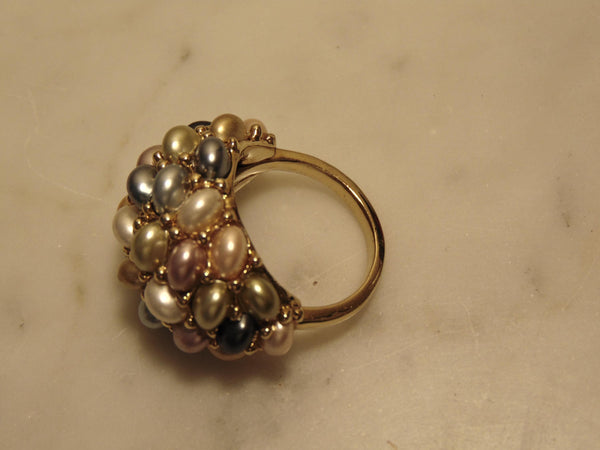Kenneth Jay Lane Pastel Pearl Cluster Dome Ring, Gold Tone, Size 9