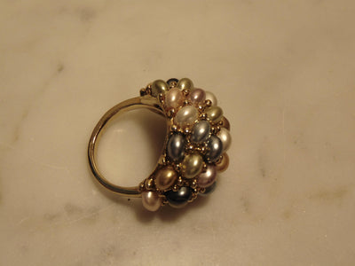 Kenneth Jay Lane Pastel Pearl Cluster Dome Ring, Gold Tone, Size 9