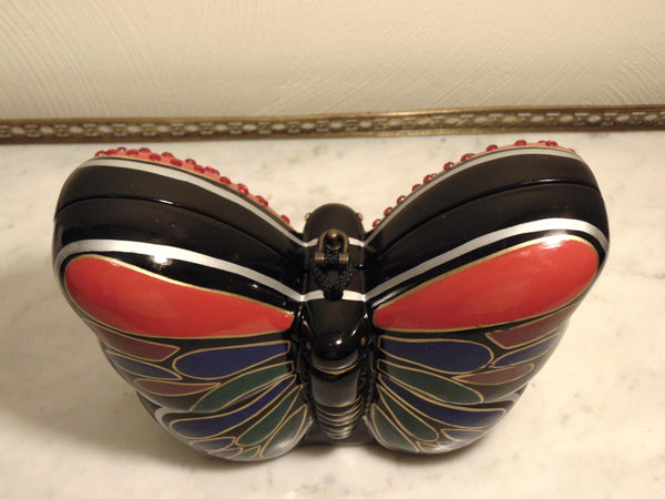 Vintage Timmy Woods Wooden Butterfly Purse Embellished With Crystals, Spring Summer Wooden Purses