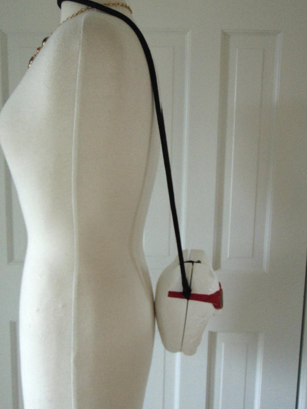 Timmy Woods Wooden White Cat Purse, Preloved Kitty Cat Purses, Handmade Wood Kitten Statue