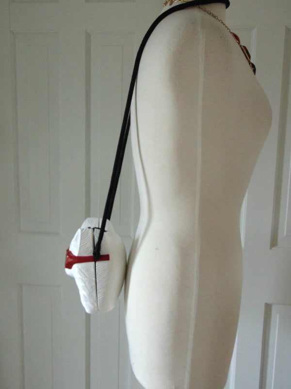 Timmy Woods Wooden White Cat Purse, Preloved Kitty Cat Purses, Handmade Wood Kitten Statue