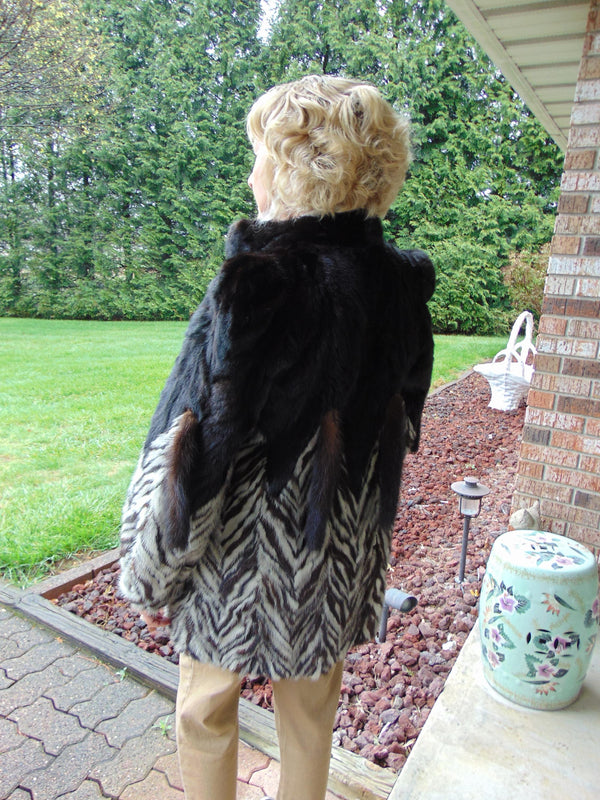Black And Grey Section Mink Jacket Size Med.