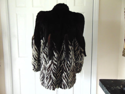 Black And Grey Section Mink Jacket Size Med.