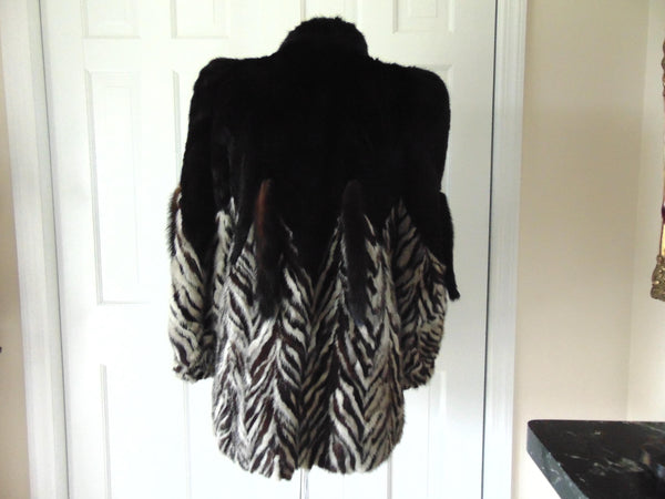 Black And Grey Section Mink Jacket Size Med.