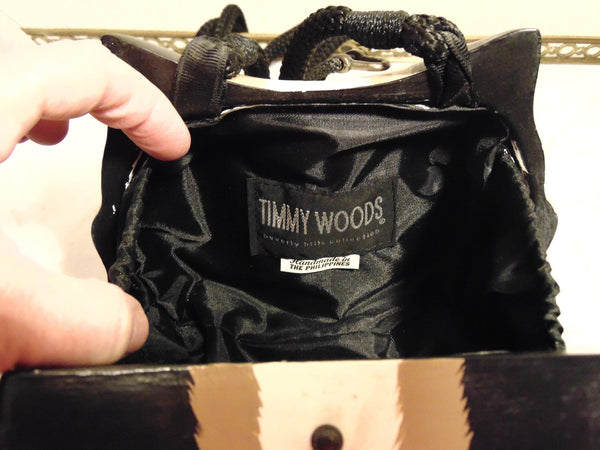 Timmy Woods Acacia Wood Tabby Cat Purse, Vintage Kitty Shoulder Bag