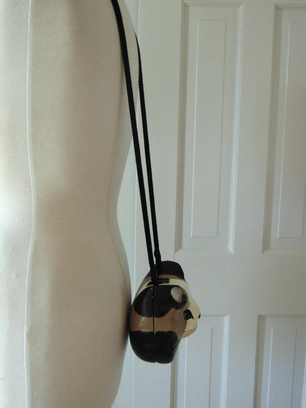 Timmy Woods Acacia Wood Tabby Cat Purse, Vintage Kitty Shoulder Bag