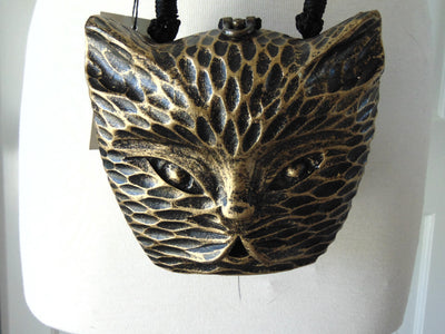 Wooden Timmy Woods Cat Purse, Kitty Statue