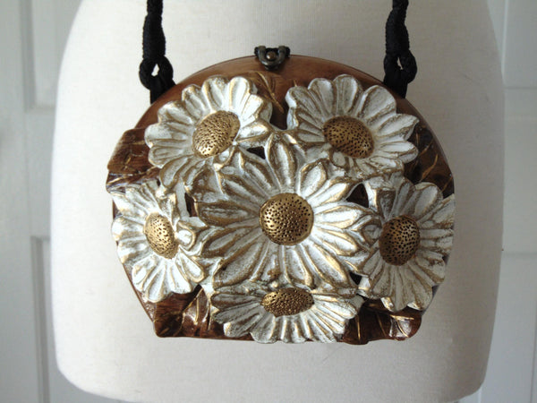 Wooden Timmy Woods White Flowers Purse, Spring, Summer Purses, Wedding Floral Purse