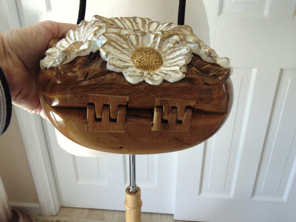 Wooden Timmy Woods White Flowers Purse, Spring, Summer Purses, Wedding Floral Purse