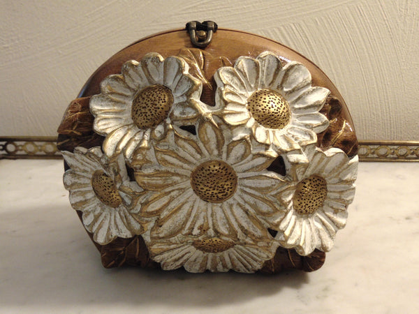 Wooden Timmy Woods White Flowers Purse, Spring, Summer Purses, Wedding Floral Purse