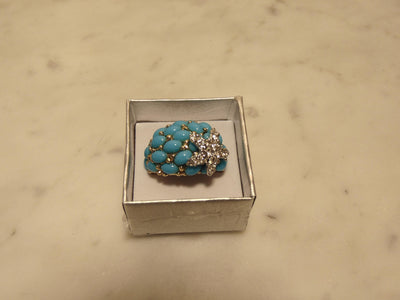 Kenneth Jay Lane Faux Turquoise Dome Star Ring, Gold Tone Crystal Accent