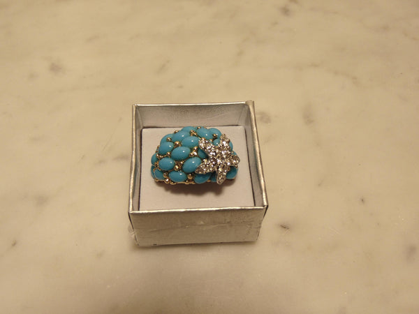 Kenneth Jay Lane Faux Turquoise Dome Star Ring, Gold Tone Crystal Accent