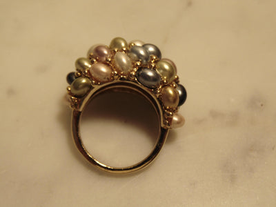 Kenneth Jay Lane Pastel Pearl Cluster Dome Ring, Gold Tone, Size 9