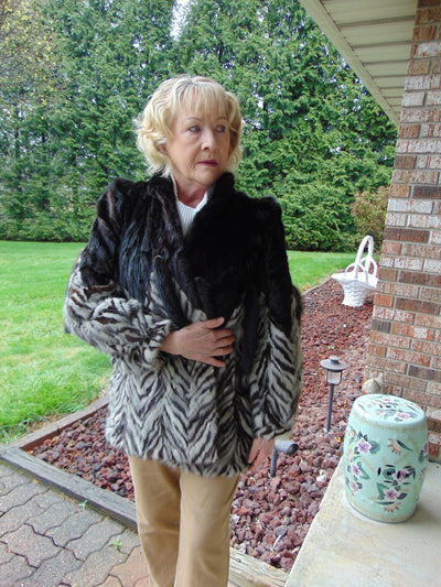 Black And Grey Section Mink Jacket Size Med.