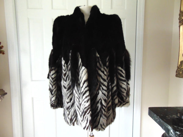 Black And Grey Section Mink Jacket Size Med.