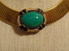 Signed Ciner Wide Omega Chain  Choker Green Center Stone Bordered With Crystals