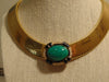 Signed Ciner Wide Omega Chain  Choker Green Center Stone Bordered With Crystals